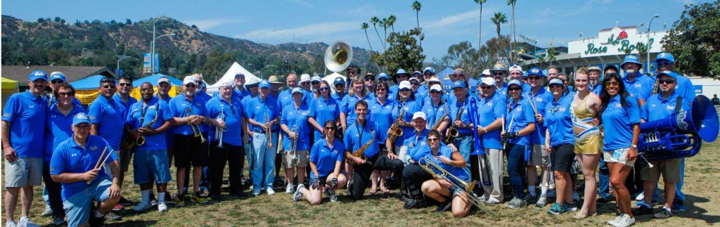 UCLA Alumni Band in front of the Rose Bowl
