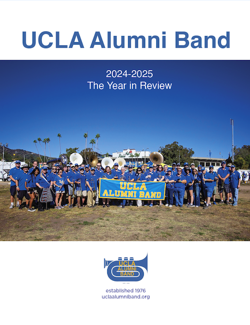 Cover of UCLA Alumni Band 2024-2025 Year in Review showing band members at the Rose Bowl