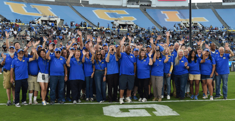 UCLA Alumni Band on field at halftime.